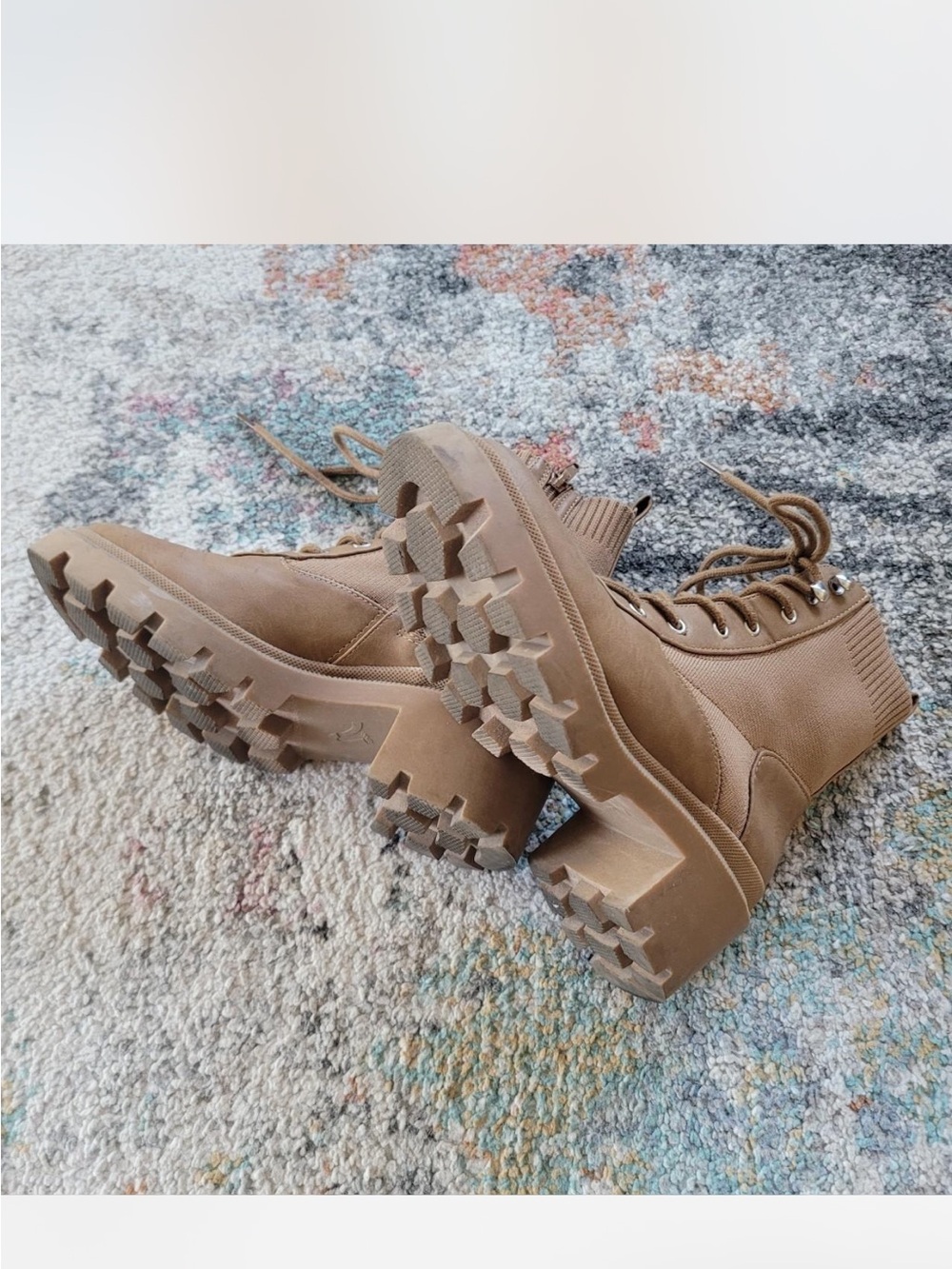 Women’s Lace-Up Chunky Combat Boots - Tan - Picture 2 of 4
